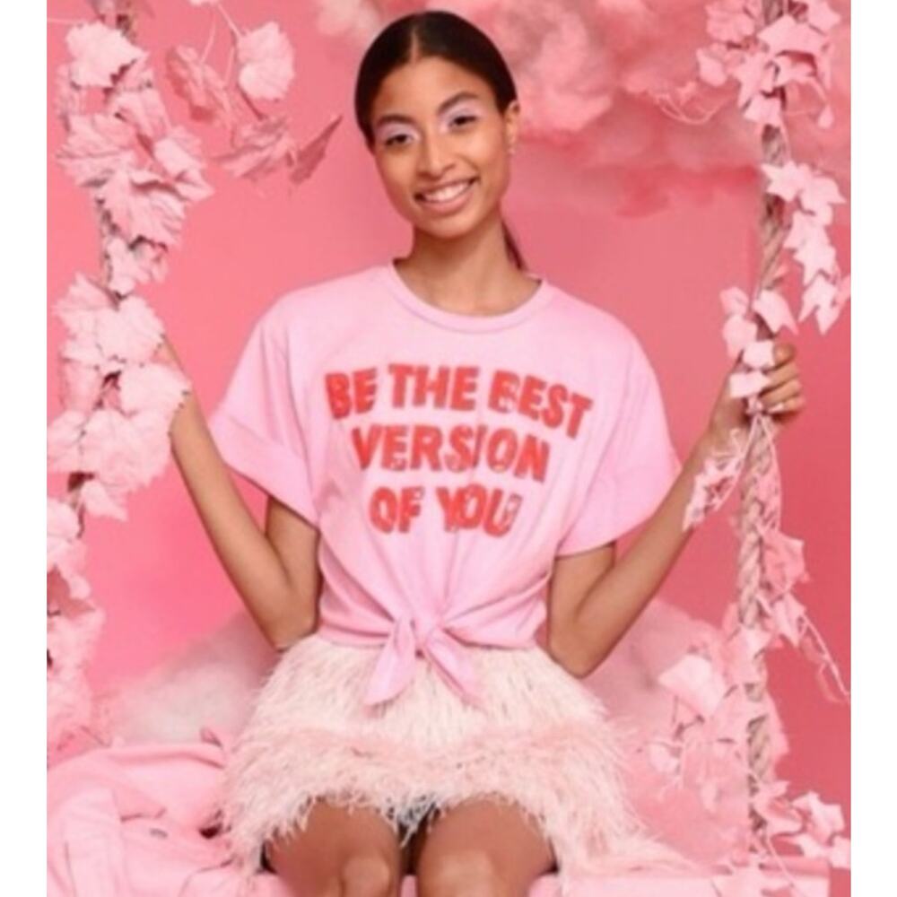 Alice + Olivia Pink Graphic Tee with Red Text